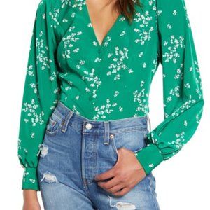 Nordstrom All In Favor Print Blouse, Green, XS